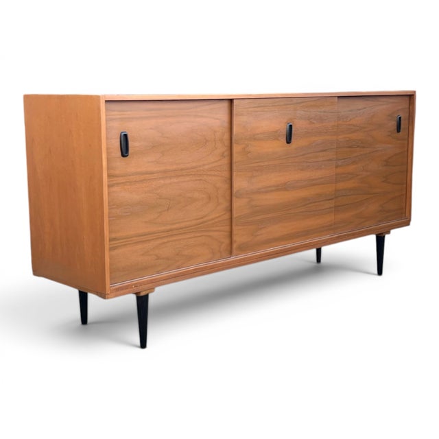 Mid-Century Modern Teak Buffet Credenza With Sliding Doors & Adjustable Shelves For Sale - Image 13 of 15
