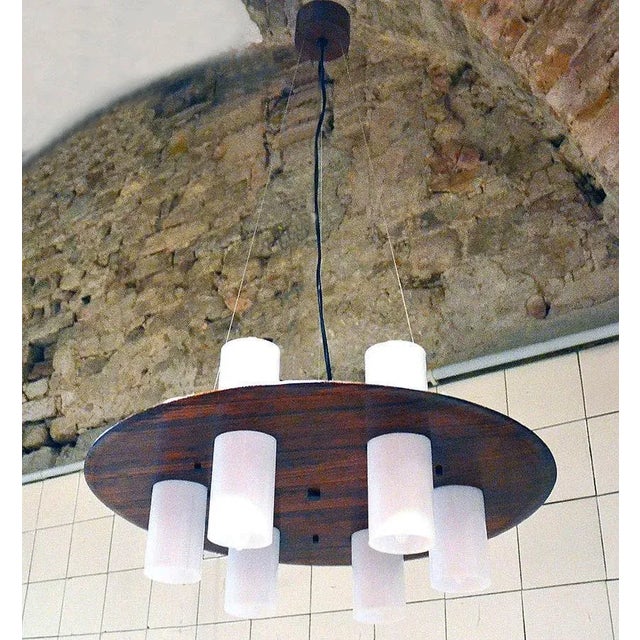 Mid-Century Modern Rosewood &amp; Acrylic Glass Chandelier from Stilux Milano, 1960s For Sale - Image 3 of 10