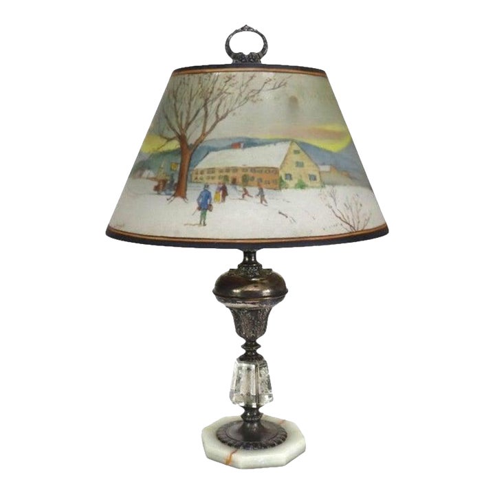Antique Pairpoint Reverse Painted Table Lamp With Metal Chipped