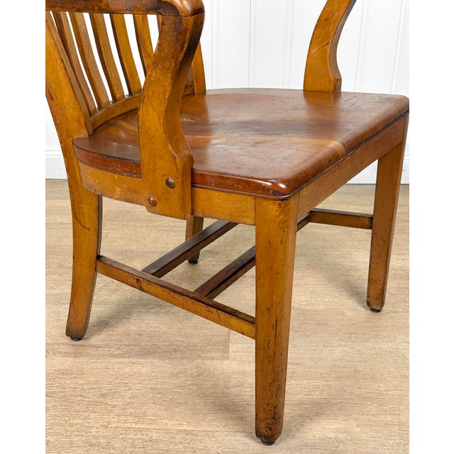 Antique Traditional Mahogany Wood Bankers Library Arm Chair For Sale - Image 11 of 16