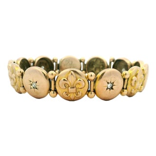 Circa 1900 Victorian 14k Rose Gold Diamond Fleur-De-Lis Bracelet For Sale