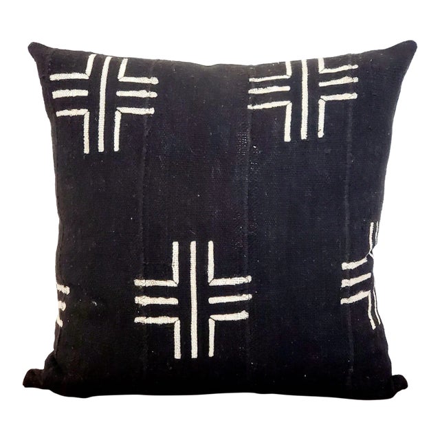 Black Mudcloth Pillow Cover For Sale