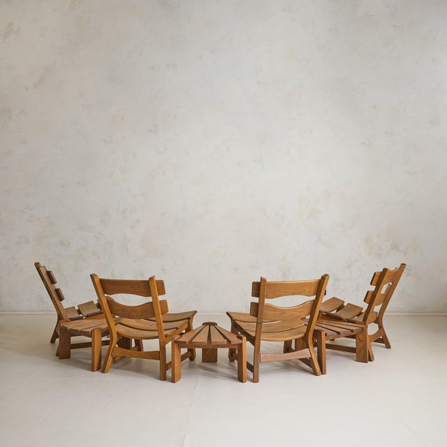 1960s Set of Dutch Brutalist Oak Lounge Chairs + Side Tables by Dittmann & Co, 1960s For Sale - Image 5 of 11