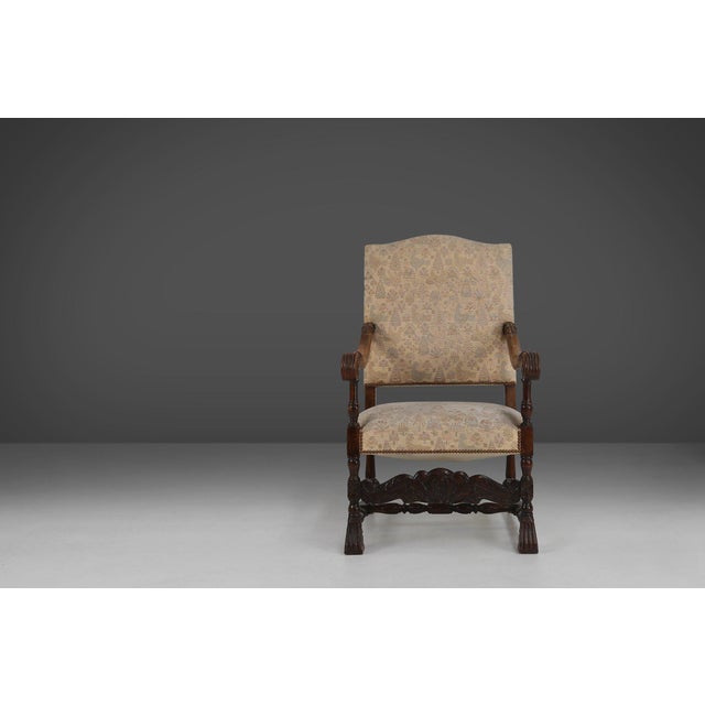 Mid 19th Century Antique Renaissance Throne Armchair in Carved Oak, France, 1850s For Sale - Image 5 of 14