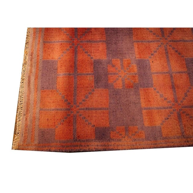 1950s Orange Cross Modern Geometric Cotton Vintage Persian Ziloo Knotted Rug For Sale - Image 4 of 6