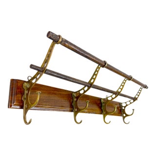 Antique Wall Mount Brass Wood Bathroom Hallway Towel Coat Hat Wall Hook Hanger For Sale