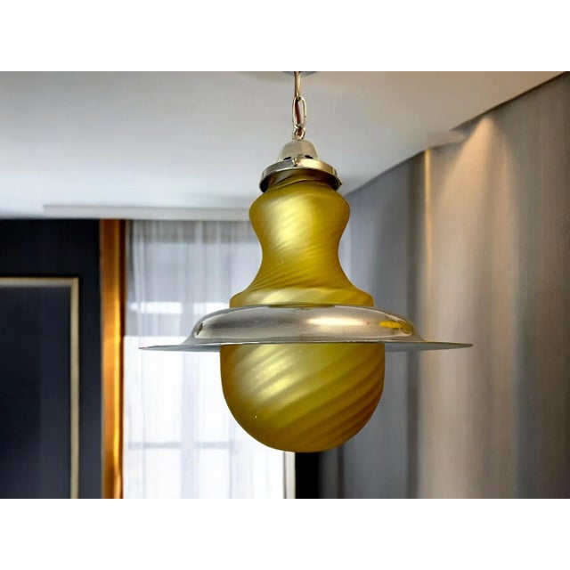 Mid-Century Modern Large Space Age Ufo Yellow Glass and Metal Hanging Lamp, 1970s For Sale - Image 3 of 15