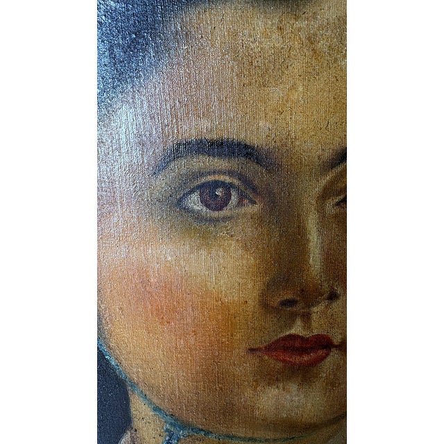 Gold Mid 20th Century Italian Figurative Oil on Canvas Portrait of a Young Woman With Giltwood Frame For Sale - Image 8 of 18