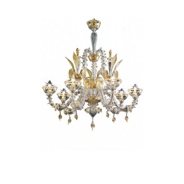 Transparent and Gold Murano Glass Chandeliers by Simoeng, Set of 2 For Sale - Image 13 of 18