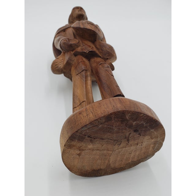 Mid-Century Hand-Carved Wooden Figurative Sculpture of a Wandering Traveler For Sale - Image 9 of 10