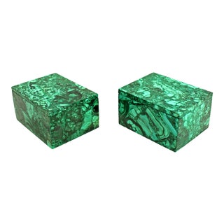 Natural Malachite Boxes Full Slabs - a Pair For Sale