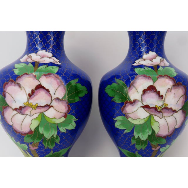 Chinese Vintage Cloisinne Vases, a Pair For Sale - Image 3 of 8