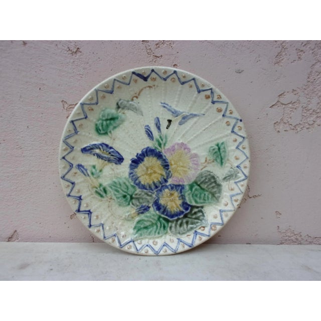 Ceramic C.1890 Large Majolica Morning Glory Plate Wasmuel For Sale - Image 7 of 7