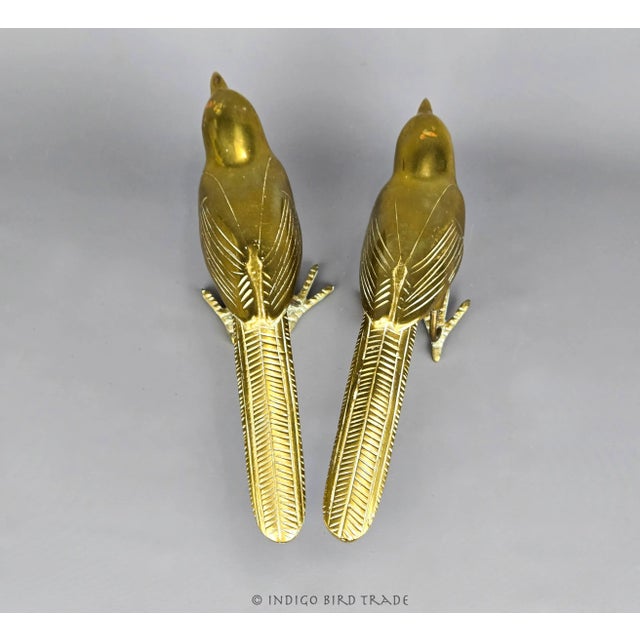 Metal Mid Century Large Solid Brass Bird Sculptures - Set of 2 For Sale - Image 7 of 10