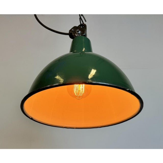 Industrial Green Enamel Factory Lamp with Cast Iron Top, 1960s For Sale - Image 18 of 18