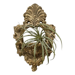1978 Italian Gilt Chalkware Putti Wall Pocket, Baroque Revival For Sale