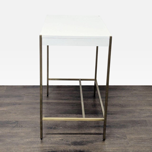 Modern West Elm Zane Modern White Compact Desk With Brass Metal Frame For Sale - Image 3 of 7