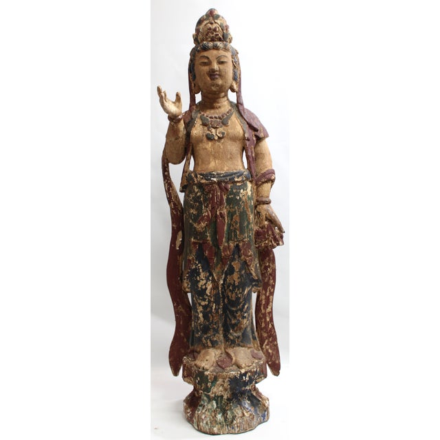 Shabby Chic Quan Yin Empress of Compassion Goddess Statue For Sale - Image 3 of 16