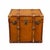 Handmade Leather Storage Trunk Side Table, Vintage English Belted Chest, Tan Leather Occasional Table, Brass Hardware Campaign Furniture For Sale - Image 6 of 8