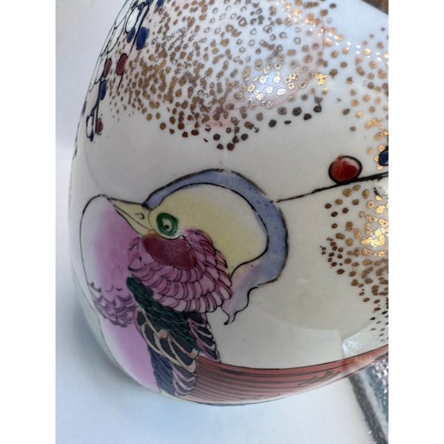 Ceramic 1970s Hand-Painted Porcelain Vase – Mandarin Ducks & Peonies, Gold Gilt For Sale - Image 7 of 10