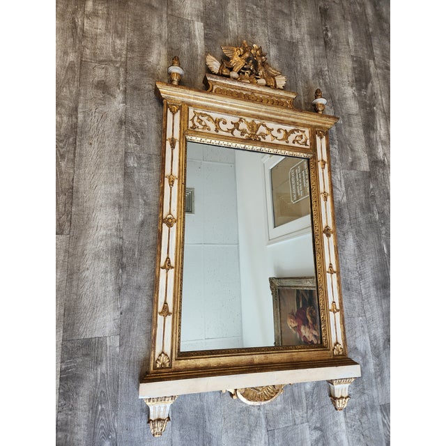 French Vintage Neoclassical Louis XVI Style Giltwood & Painted Mirror by LaBarge For Sale - Image 3 of 16