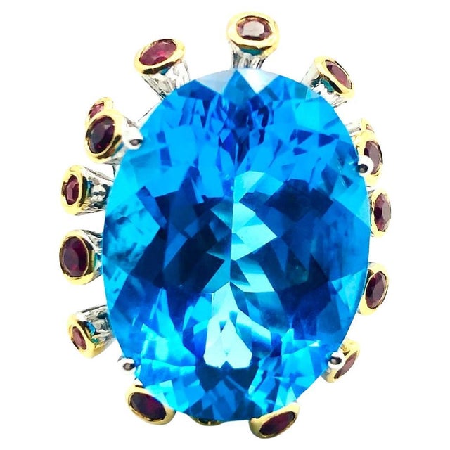 Bochic "Orient" Vintage Swiss Blue Topaz & Rubies Set In 18K Gold & Silver For Sale - Image 15 of 18
