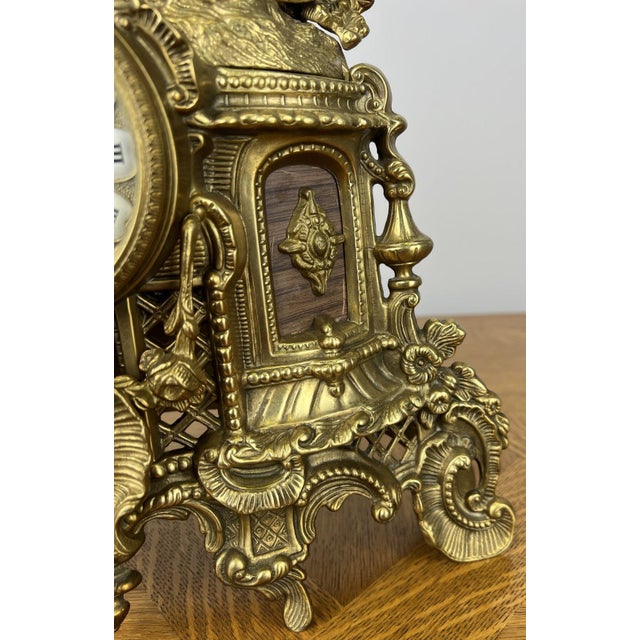 Gold Vintage French Brass Ornate Romantic Couple Mantel Clock For Sale - Image 8 of 16