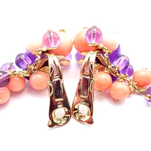 Contemporary 1980s Pair of Cartier Rose Gold Coral Amethyst Diamond Delices De Goa Earrings For Sale - Image 3 of 17