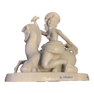 1920s Art Deco Ceramic Sculpture of a Female Rider and Horse by Nelly Pollak For Sale