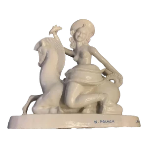 1920s Art Deco Ceramic Sculpture of a Female Rider and Horse by Nelly Pollak