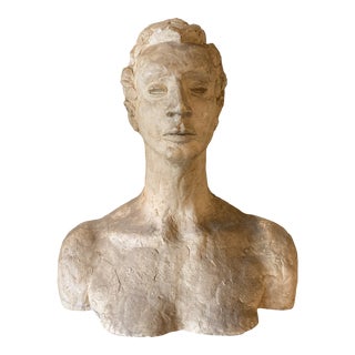 1930’s French Plaster Bust on Wooden Plinth For Sale
