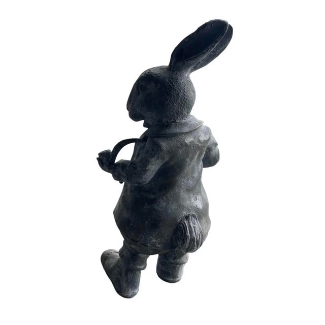 Vintage Whimsical Cast Iron Dapper Rabbit Garden Statue Holding a Pipe For Sale In West Palm - Image 6 of 12