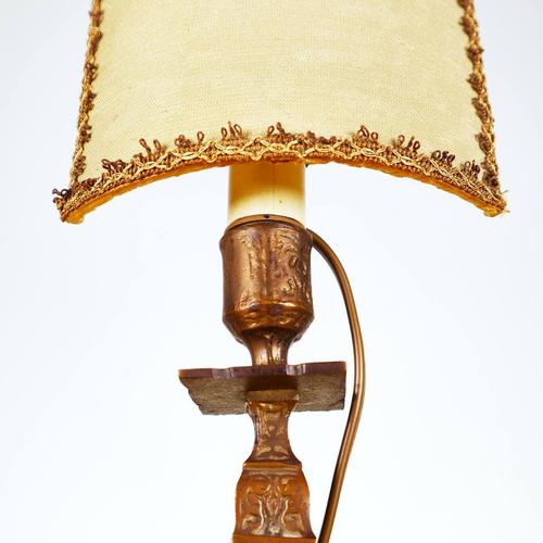 Vintage Brass Lamp with Fabric Shade For Sale - Image 3 of 14