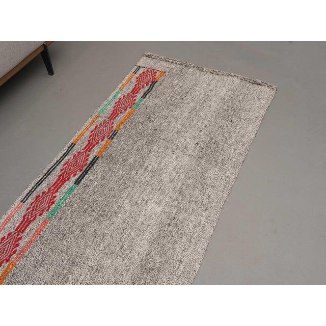 1970s Vintage Handmade Wool Cotton Turkish Grey Runner Rug For Sale - Image 11 of 11
