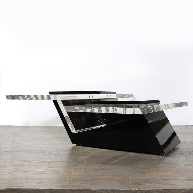 Mid-Century Modernist Black & Clear Lucite Two-Level Rectilinear Cocktail Table For Sale In New York - Image 6 of 11