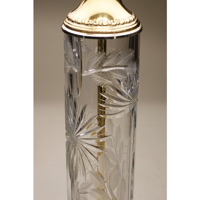 Glass 1960s Matched Pair Large Dresden Hollywood Regency Cut Crystal Glass Brass Column Table Lamps - a Pair For Sale - Image 7 of 15