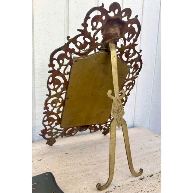 Metal Antique Bronze Ornate Gone With the Wind Standing Dresser Vanity Makeup Table Mirror For Sale - Image 7 of 12