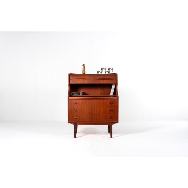 Brown Mid-Century Teak Secretary with Drawers attributed to Gunnar Falsig for Falsig Mobler, 1960s For Sale - Image 8 of 13