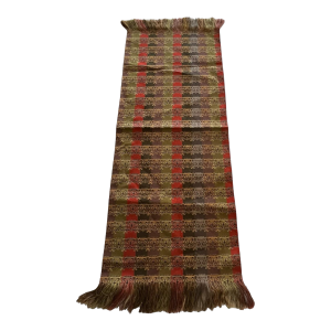Vintage Tatsumura Art Textiles Brocade 100% Silk Table Runner Lion Pattern Japanese Tea Ceremony Chabusa Cloth Red Green Fringed Fall