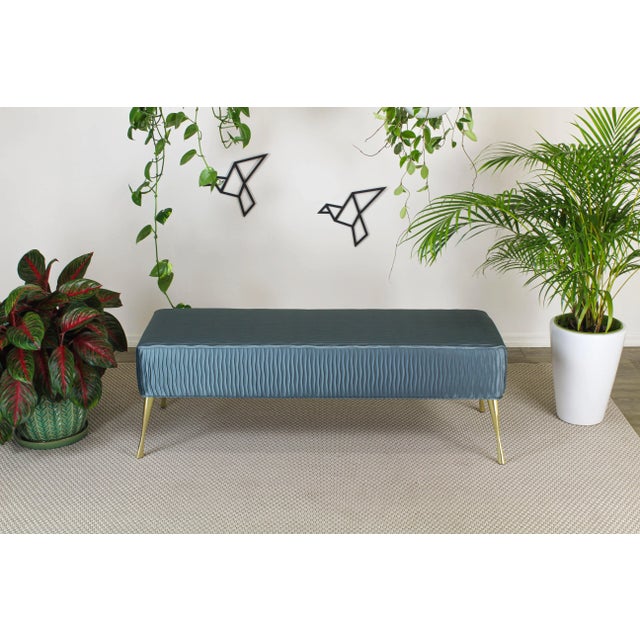 Metal Sophisticated Italian Style Turquoise Bench With Metal Legs For Sale - Image 7 of 7