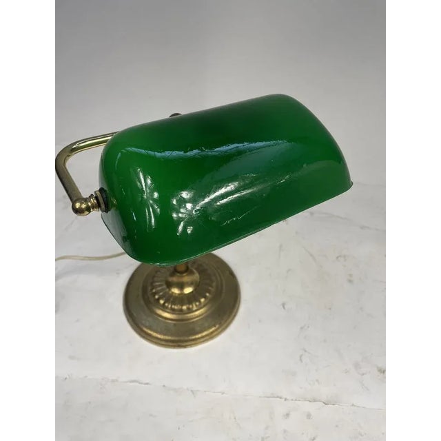 Vintage Ministerial Lamp in Brass and Green Glass, 1950s For Sale - Image 4 of 12