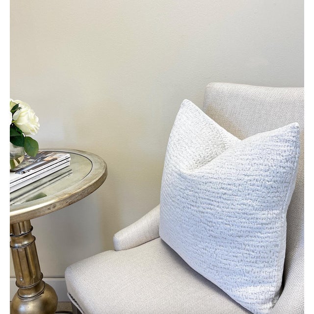 White Vanilla Chenille 20x20 Throw Pillow With Feather Down Insert For Sale In New York - Image 6 of 6