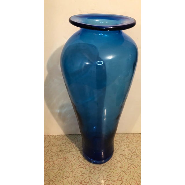 Post Modern Blenko Blue Nuevo Floral Vase For Sale - Image 6 of 10