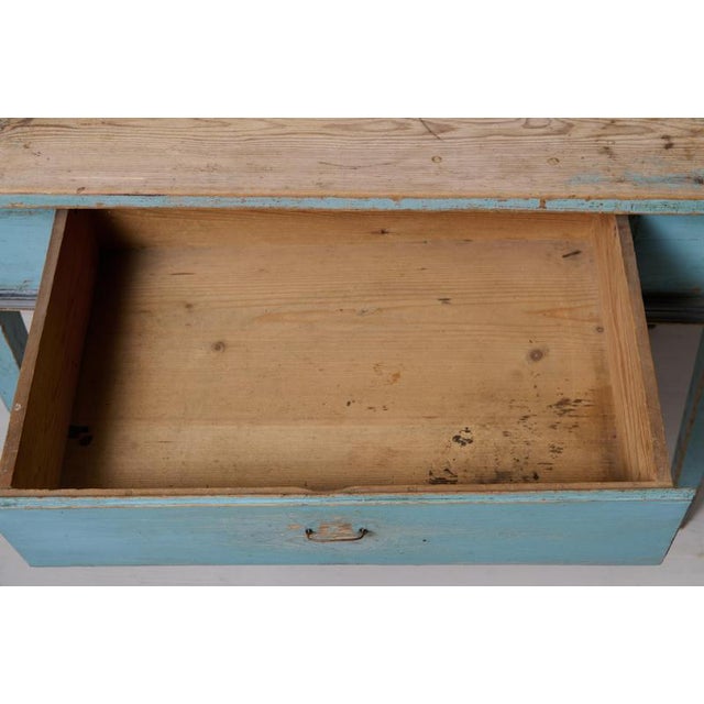 Antique Classic Folk Art Gustavian Swedish Turquoise Table with a Drawer For Sale - Image 9 of 10