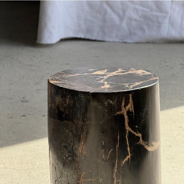 Small Side Table in Black Petrified Wood with Beige Streaks and Grey Sides, 1980s For Sale - Image 16 of 18