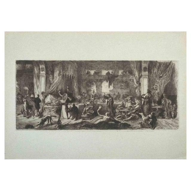 Charles Courtry, The Party, Original Etching, Late 19th-Century For Sale