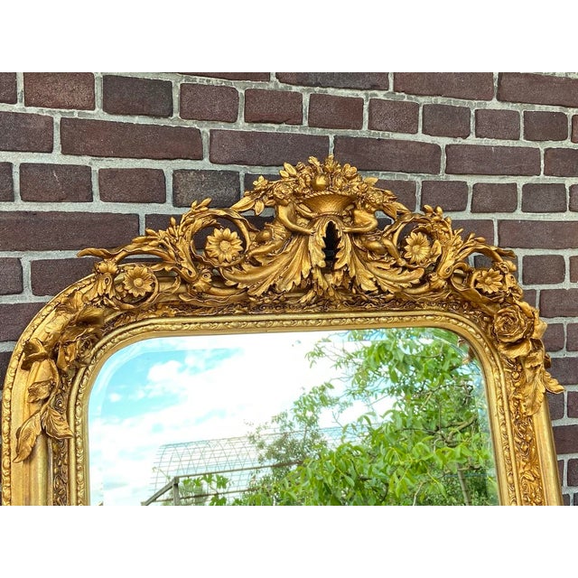 Late 20c French Louis XVI Gold Wood Floor Mirrors Pair For Sale - Image 16 of 17