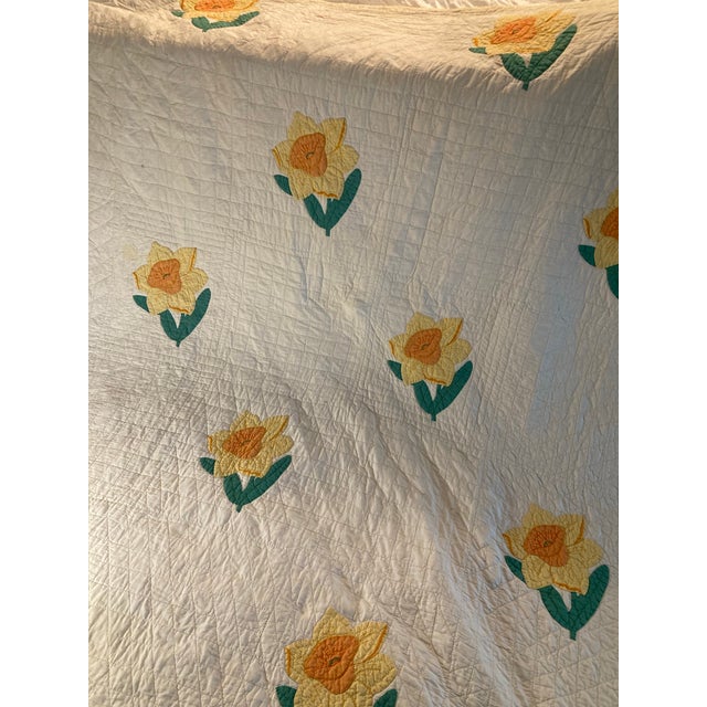 American American Daffodil Quilt 1920. Cotton Beautiful Americana Quilt. For Sale - Image 3 of 9