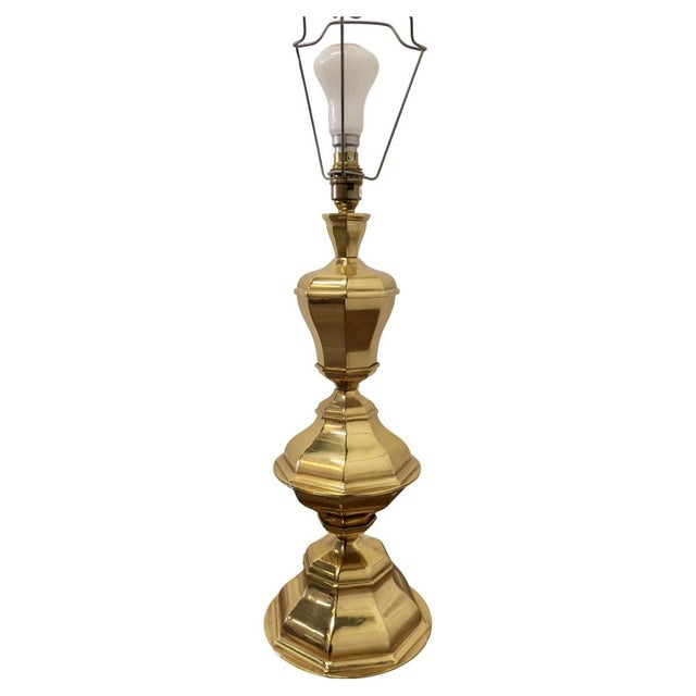 Large Bulbous Octagonal Brass Table Lamp, 1960s For Sale - Image 9 of 9