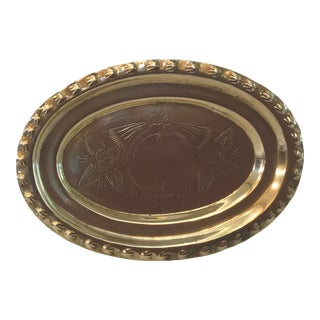 Vintage Etched Brass Oval Tray For Sale